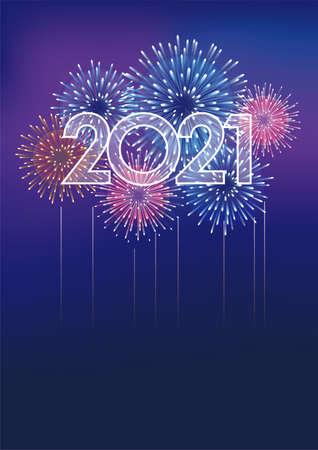 The Year 2021 Logo And Fireworks With Text Space On A Dark Background, Vector illustration.のイラスト素材
