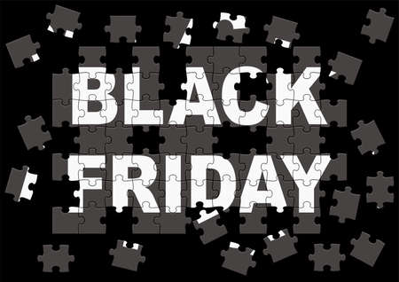 Black Friday Sale Vector Symbol Made Of Jig-Saw Puzzle Pieces On A Black Background.のイラスト素材