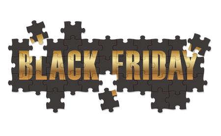 Black Friday Sale Vector Sign Made Of Jig-Saw Puzzle Pieces Isolated On A White Background.のイラスト素材