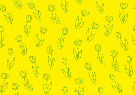 Seamless Springtime Background Vector Illustration With Simple Tulip Line Drawing Pattern. Horizontally And Vertically Repeatable.のイラスト素材