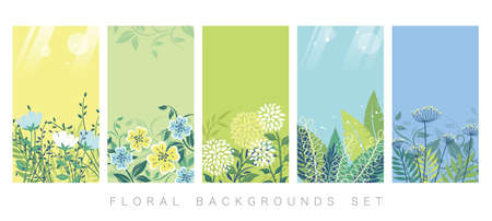 Vector Botanical Background Set With Text Space Isolated On A White Background.のイラスト素材