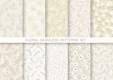 Horizontally And Vertically Repeatable Vector Seamless Floral Patterns Set.のイラスト素材