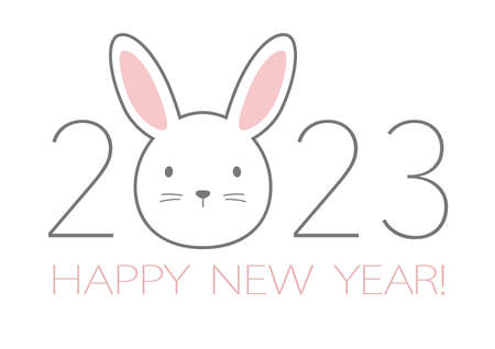 The Year 2023, The Year Of The Rabbit, Greeting Symbol With A Cartoonish Rabbit Face. Vector Illustration Isolated On A White Background.のイラスト素材