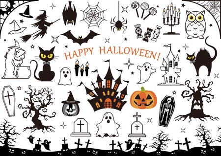 Happy Halloween Vector Design Element Set Isolated On A White Background.のイラスト素材