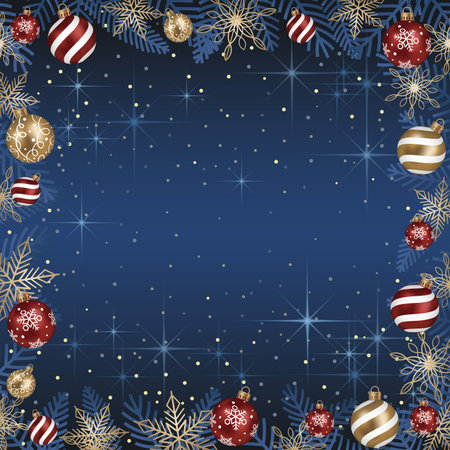 Abstract Vector Square Frame Illustration With Christmas Balls And Luminous Blue Background.のイラスト素材