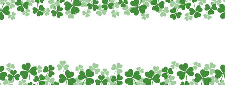 Vector Clover Seamless Background Illustration For St. Patrickâs Day Isolated On A White Background With Text Space. Horizontally Repeatable.のイラスト素材