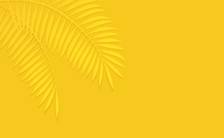 Vector Palm Leaf Silhouette Illustration With Text Space On A Vibrant Yellow Background.のイラスト素材
