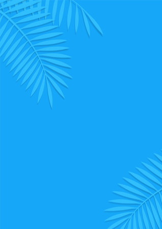 Vector Palm Leaf Silhouette Illustration With Text Space On A Vibrant Blue Background.のイラスト素材