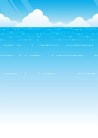 Vector Seamless Ocean View Background With Blue Sky, Horizon, And White Clouds. Horizontally Repeatable.のイラスト素材