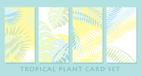 Vector Pastel-Colored Tropical Plant Greeting Card Set Isolated On A Plain Background.のイラスト素材