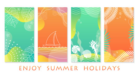 Vector Tropical Summer Greeting Card Set Isolated On A White Background.のイラスト素材