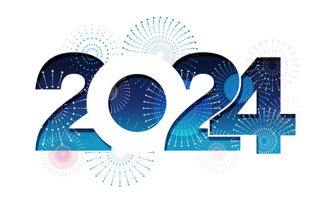 The Year 2024 New Yearâs Greeting Symbol  Decorated With Fireworks. Vector Illustration Isolated On A White Background.のイラスト素材