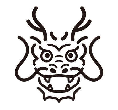 Year Of The Dragon Black And White Smiling Zodiac Symbol Isolated On A White Background. Vector Illustration.のイラスト素材