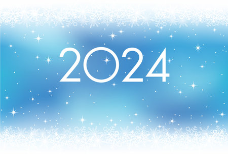 2024 Christmas And New Yearâs Greeting Card With Snowflakes On A Blue Abstract Background. Vector Illustration.のイラスト素材
