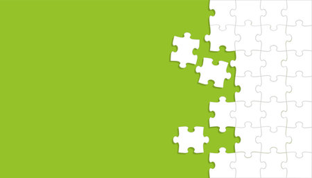 Vector White Jigsaw Puzzle Background With A Text Space On A Green Background.のイラスト素材