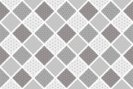 Japanese Seamless Monochrome Vintage Pattern. Vector Illustration. Horizontally And Vertically Repeatable.のイラスト素材
