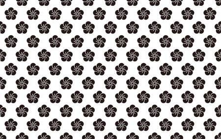 Seamless Monochrome Pattern With Japanese Vintage Plum Flower Symbols, Vector Illustration. Horizontally And Vertically Repeatable.のイラスト素材