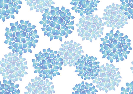 Seamless Blue Hydrangea Floral Pattern Vector Illustration Isolated On A White Background. Horizontally And Vertically Repeatable.のイラスト素材