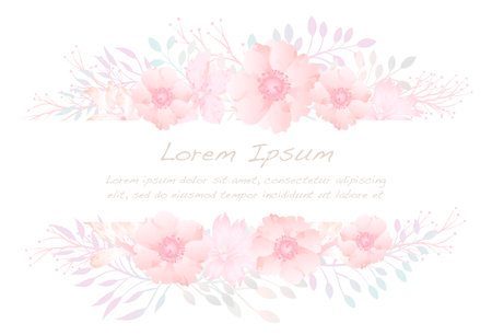 Vector Watercolor Botanical Background Illustration With Text Space Isolated On A White Background.のイラスト素材