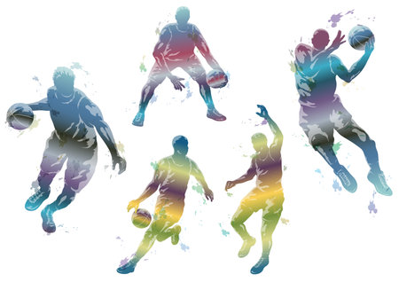Vector Basketball Players Silhouette Illustration Set Isolated On A White Background.のイラスト素材