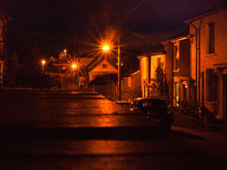 A suburban scene at nightの写真素材