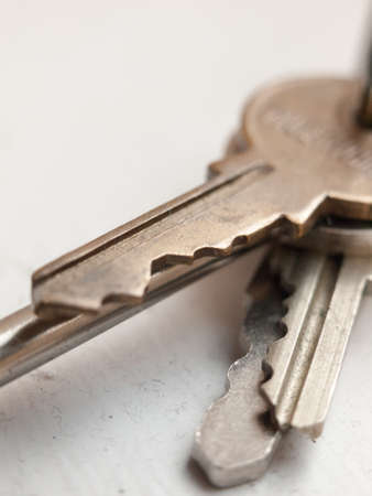 close up of a bunch of metal keys on a keyring