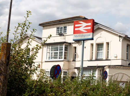 manningtree train station building from the outside white, station sign; manningtree train station building from the outsideのeditorial素材