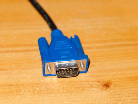 VGA lead socket end jack metal and plastic on table; England; UKの写真素材