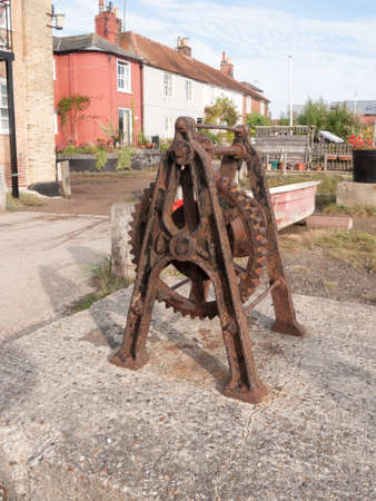 rusty metal old sea dock structure outside; Essex; England; UKの写真素材