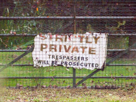 old sign on gate strictly private trespassers will be prosecuted; essex; england; ukの写真素材