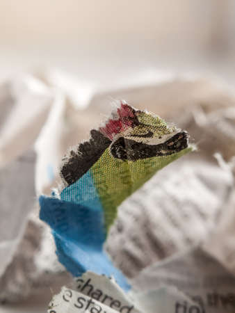 close up of crumpled up newspaper studio macro; essex; england; ukの写真素材