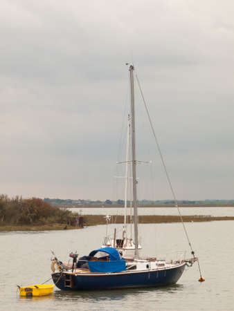 close up portrait of private moored boat in river; essex; england; ukのeditorial素材