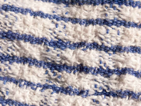 close up of striped blue and white table cloth fabric; essex; england; ukの写真素材