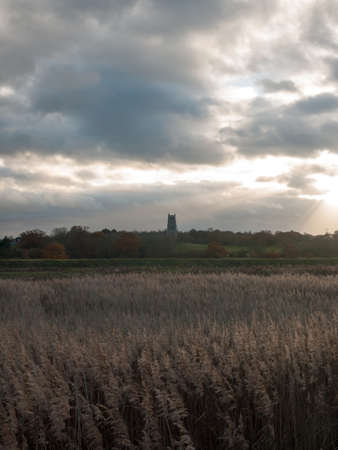 stream estuary running through countryside autumn Alresford Creek church; essex; england; ukの写真素材