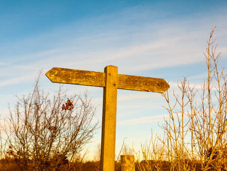 stone sign post public footpath walking sign close up field nature outside; essex; england; ukの写真素材