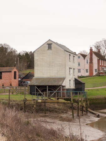 white old wooden watermill house farm private uk; essex; england; ukの写真素材