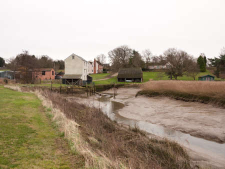 white old wooden watermill house farm private uk; essex; england; ukの写真素材
