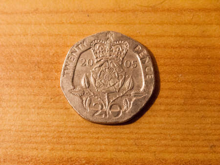 close up above 20p pence silver coin sterling uk; essex; england; ukの写真素材