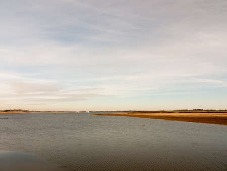 open ocean water coast summer spring sky blue clouds background; essex; england; ukの写真素材