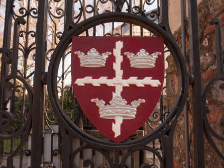 colchester shield sign emblem on gates red and black town park; essex; england; ukのeditorial素材