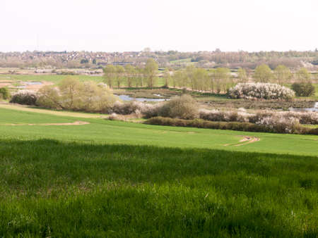 large open field farm country valley spring sky ground background nature Dedham Vale; essex;...