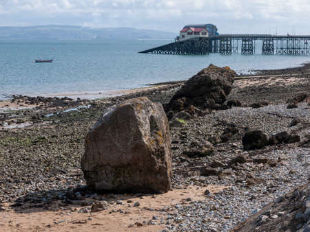 Mumbles Swansea Wales coast scene boats harbour pier holiday sun - Wales UKの写真素材