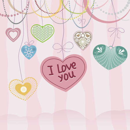 pale pink Valentines Day Card With Hearts. Vectorのイラスト素材