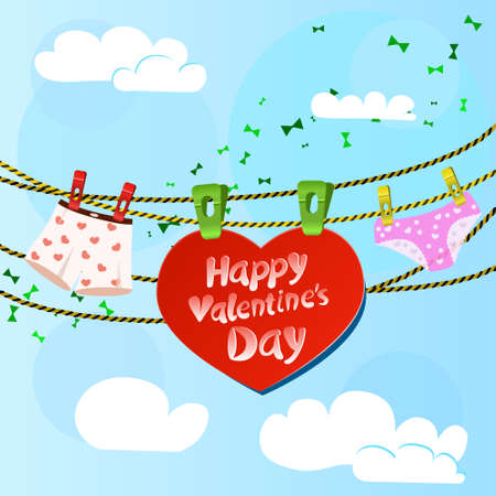 card on valentine day with heart and women's and men's briefsのイラスト素材