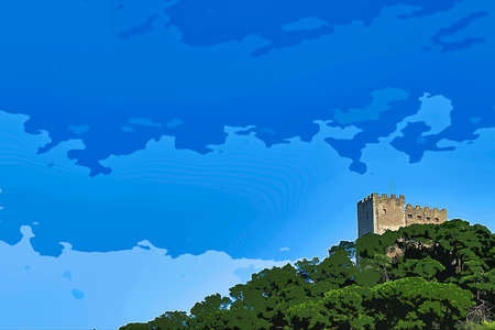 illustration from a photograph of a castle on a mountainの写真素材