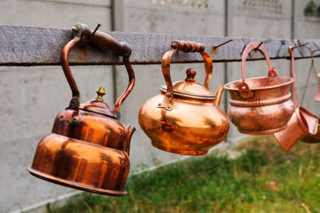 Unique kettles hand-made by talented gipsy craftmansの写真素材