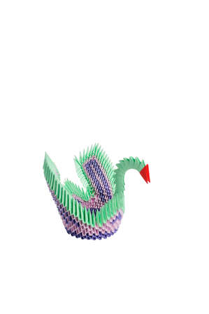 Hand made origami swan isolated on whiteの写真素材