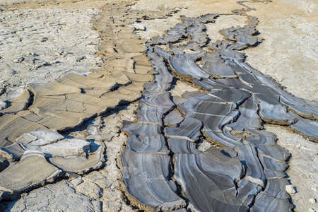Mud volcanoes's cracks and clay in Buzau County, Romaniaの写真素材