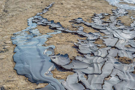 Mud volcanoes's cracks and clay in Buzau County, Romaniaの写真素材