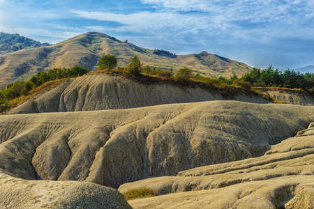 Very large ,deep soil cracks in mud volcanoes area in Buzau Romaniaの写真素材